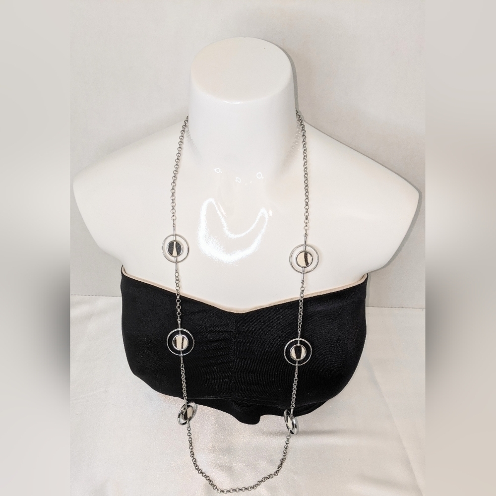 Chico's Women's Extra Long Necklace Round Station Links 40"-44" Silver Tone